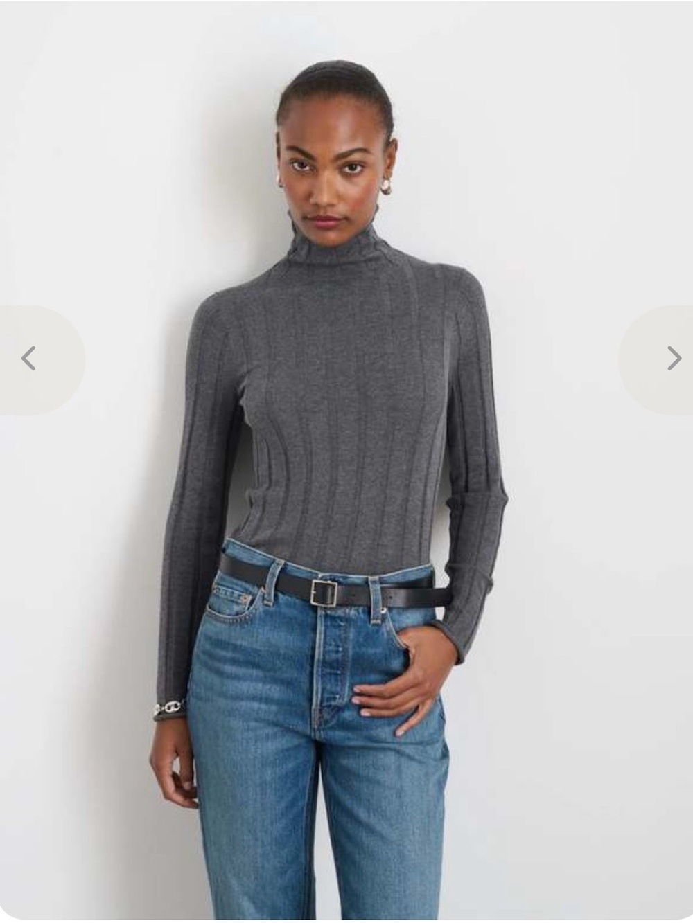 Alex Mill Ribbed Ellie Turtleneck Sweater cotton cashmere- Gray